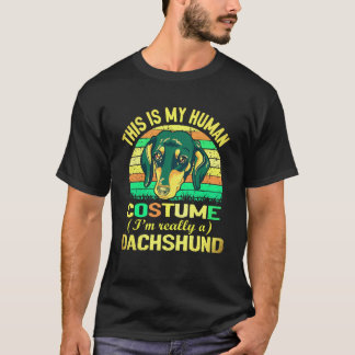 1 レトロ ヴィンテージ シルエット ダックスフント コスチューム Tシャツ