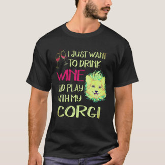 1 ワインを飲みたいだけのコーギー Tシャツ