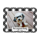 1 写真コラージュ 家族名 - バッファローチェック ブラック マグネット (横)