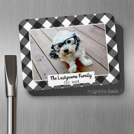 1 写真コラージュ 家族名 - バッファローチェック ブラック マグネット