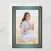 1 写真 エレガントなグリーン ゴールド ホワイト 卒業式 招待状 (裏面)