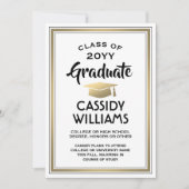 1 写真 エレガント シンプル 白 黒 ゴールド 卒業式 案内状 (正面)