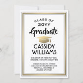 1 写真 エレガント シンプル 白 黒 ゴールド 卒業式 案内状 (正面)