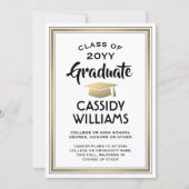 1 写真 エレガント シンプル 白 黒 ゴールド 卒業式 案内状 (正面)