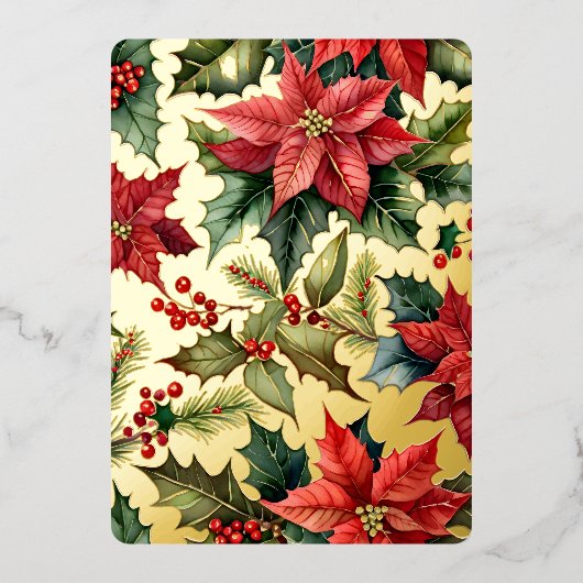 1 大きな縦の写真 ポインセチア ゴールド 箔シーズンカード (正面)