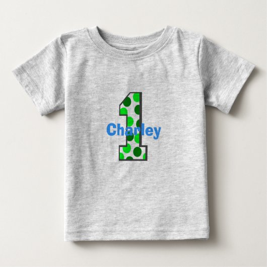 1 緑の水玉模様の誕生日シャツ ベビーTシャツ (正面)