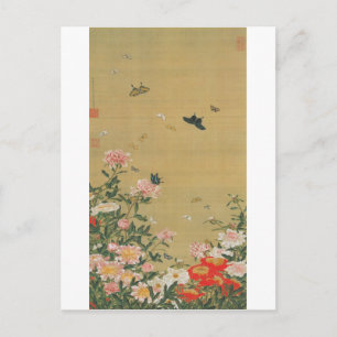 1. 芍薬群蝶図, 若冲 Flower and Butterfly, Jakuchu ポストカード