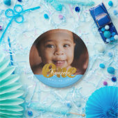 1|金ゴールドきらめく|最初の誕生日の写真 ペーパープレート (パーティー)