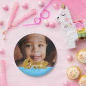 1|金ゴールドきらめく|最初の誕生日の写真 ペーパープレート (パーティー)