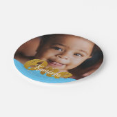 1|金ゴールドきらめく|最初の誕生日の写真 ペーパープレート (アングル)