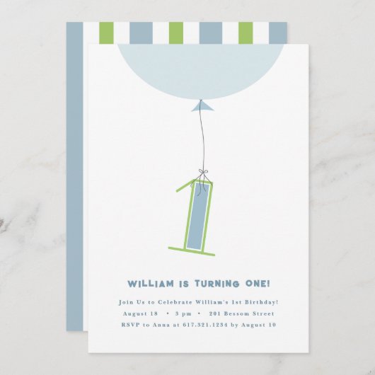 #1 風船のファーストバースデー招待状 招待状 (正面/裏面)