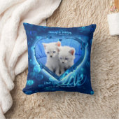 1+1フォトペットラブ&キープサケ、ブルーネオンハート- クッション (ブランケット)