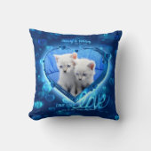 1+1フォトペットラブ&キープサケ、ブルーネオンハート- クッション (正面)