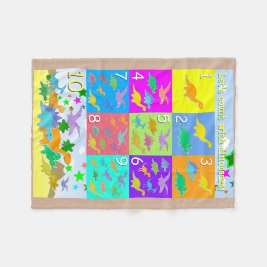 1-10が数えるために学ぶ恐竜数を数えよう フリースブランケット (正面(横))