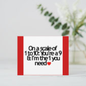 1-10のスケール9私はあなたが必要とする1である ポストカード (スタンド正面)