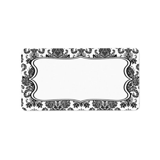 1.25インチx2.75インチメーリングアドレス白黒Damask Lac ラベル (正面)