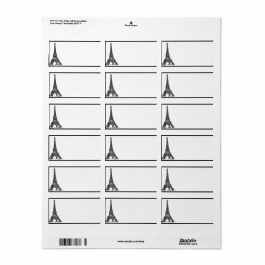 1.25インチx 2.75インチメーリングアドレスブラックエッフェルタワー ラベル (フルシート)