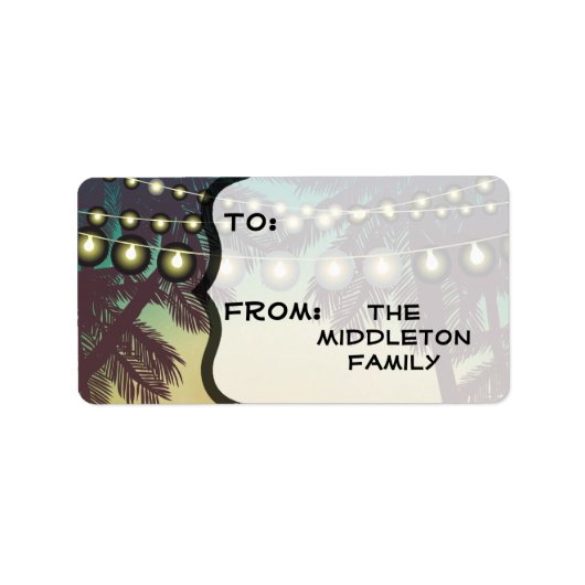 1.25"x2.75インチスティックonギフトラベルビーチサンセットパームT ラベル (正面)