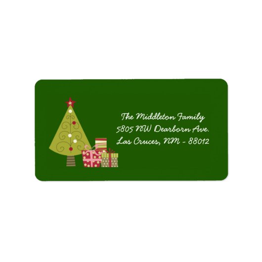 1.25"x2.75"グリーンクリスマスツリー郵送住所 シール (正面)