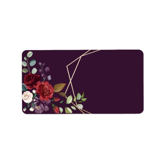 1.25"x2.75"郵送先住所プラムパープルバラ金ゴールド ラベル (正面)