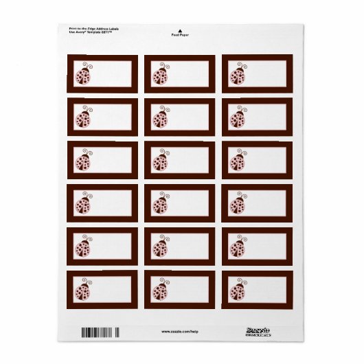 1.25"x2.75"郵送先住所Pink Ladybug ラベル (フルシート)