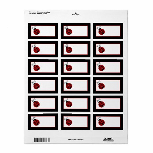 1.25"x2.75"郵送先住所Red Ladybug ラベル (フルシート)