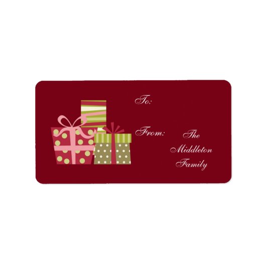 1.25 x 2.75インチ赤いクリスマスプレゼントがギフトラベルに付着 ラベル (正面)