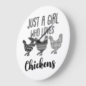 1/2、鶏を愛する女おもしろいの子 ラージ壁時計 (傾斜)