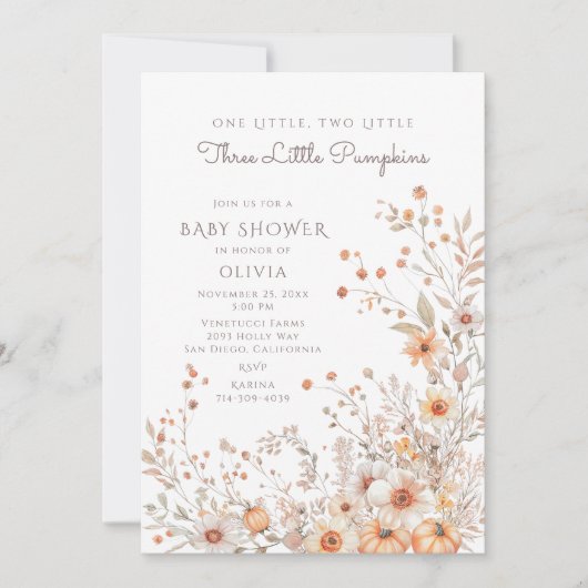 1、2、3小さなかぼちゃの赤ちゃんシャワー 招待状 (正面)