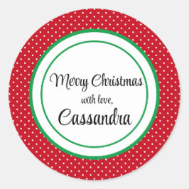 1.5インチステッカーChristmas Red White Swiss Dot ラウンドシール