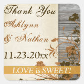 1.5インチ秋の花、木の結婚式の引き出物ありがとう スクエアシール (正面)