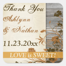 1.5インチ秋の花、木の結婚式の引き出物ありがとう スクエアシール