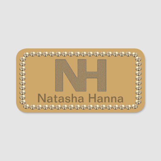 1.5インチNatasha Hanna金ゴールド名きらきら光るタグ 名札 (正面)