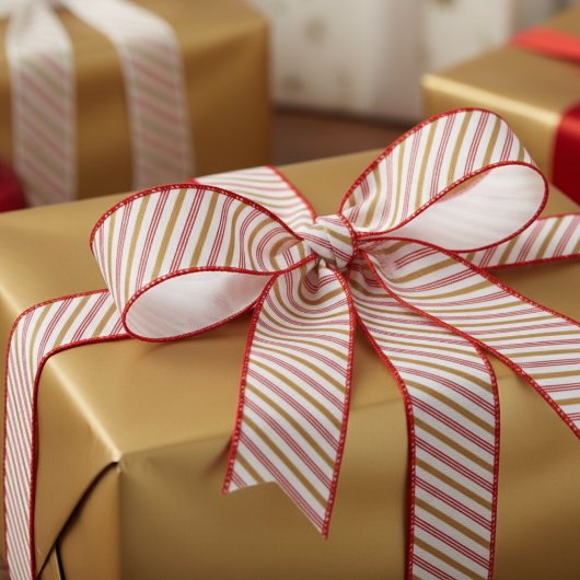 1.5" Gold and Red Candy Cane Striped Xmas グログランリボン