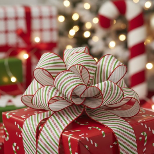 1.5" Green and Red Candy Cane Striped Xmas Kids グログランリボン