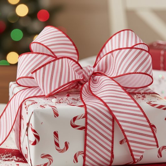 1.5" Pink and Red Candy Cane Striped Xmas グログランリボン