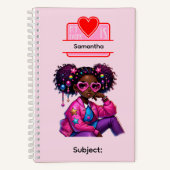 1 African American Girl Writing Supplies Students  ノートブック (正面)