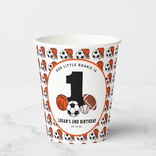 1 Ball スポーツテーマ 男の子1歳の誕生日 紙コップ (正面)