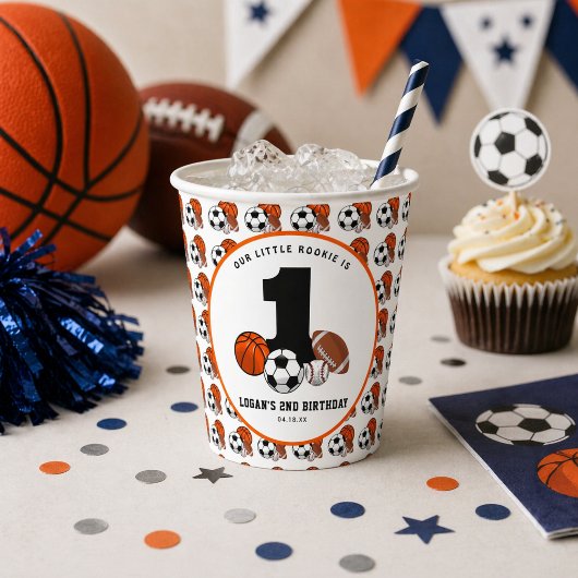 1 Ball スポーツテーマ 男の子1歳の誕生日 紙コップ