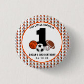 1 Ball スポーツ テーマ 男の子用 1歳の誕生日 缶バッジ (正面)