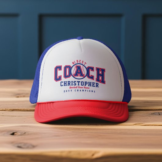 #1 Best Baseball Coach Fun Custom Name Team & Year キャップ