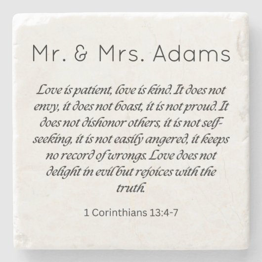 1 Corinthians 13 夫婦の姓 ウェディング ストーンコースター (正面)