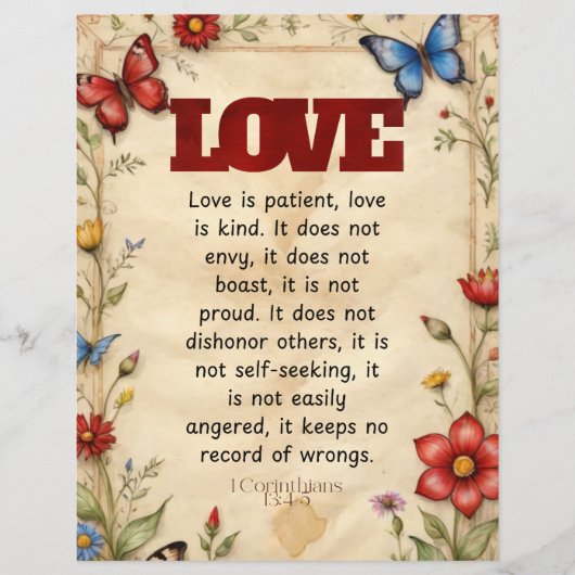 1 Corinthians 13:4-5 キリスト教聖書の詩 アート チラシ (正面)