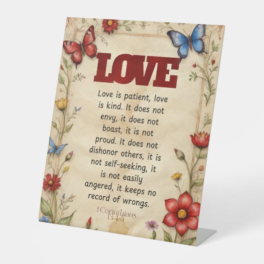 1 Corinthians 13:4-5 キリスト教聖書の詩 アート 台座サイン (正面)