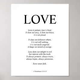 1 Corinthians 13 Love Bible Verse Black & White ポスター