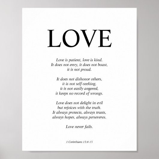 1 Corinthians 13 Love Bible Verse Black & White ポスター (正面)