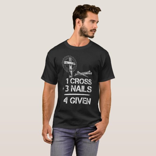 1 Cross 3爪、 ネイルCross Jesキリスト教信仰を許す Tシャツ (正面フル)