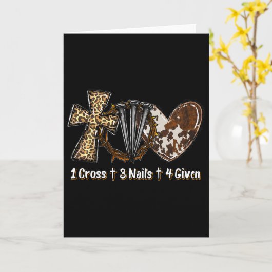 1 Cross 3 Nails Forgiven Christian Easter Gift  カード (黄色い花)