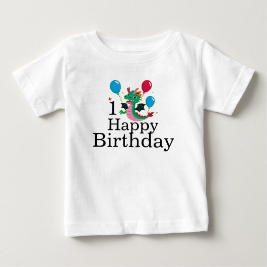1 Happy Birthday Dragon with Balloons T-Shirt ベビーTシャツ (正面)