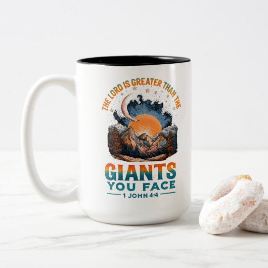 1 John 4:4 ツートーンマグカップ (ドーナツ)